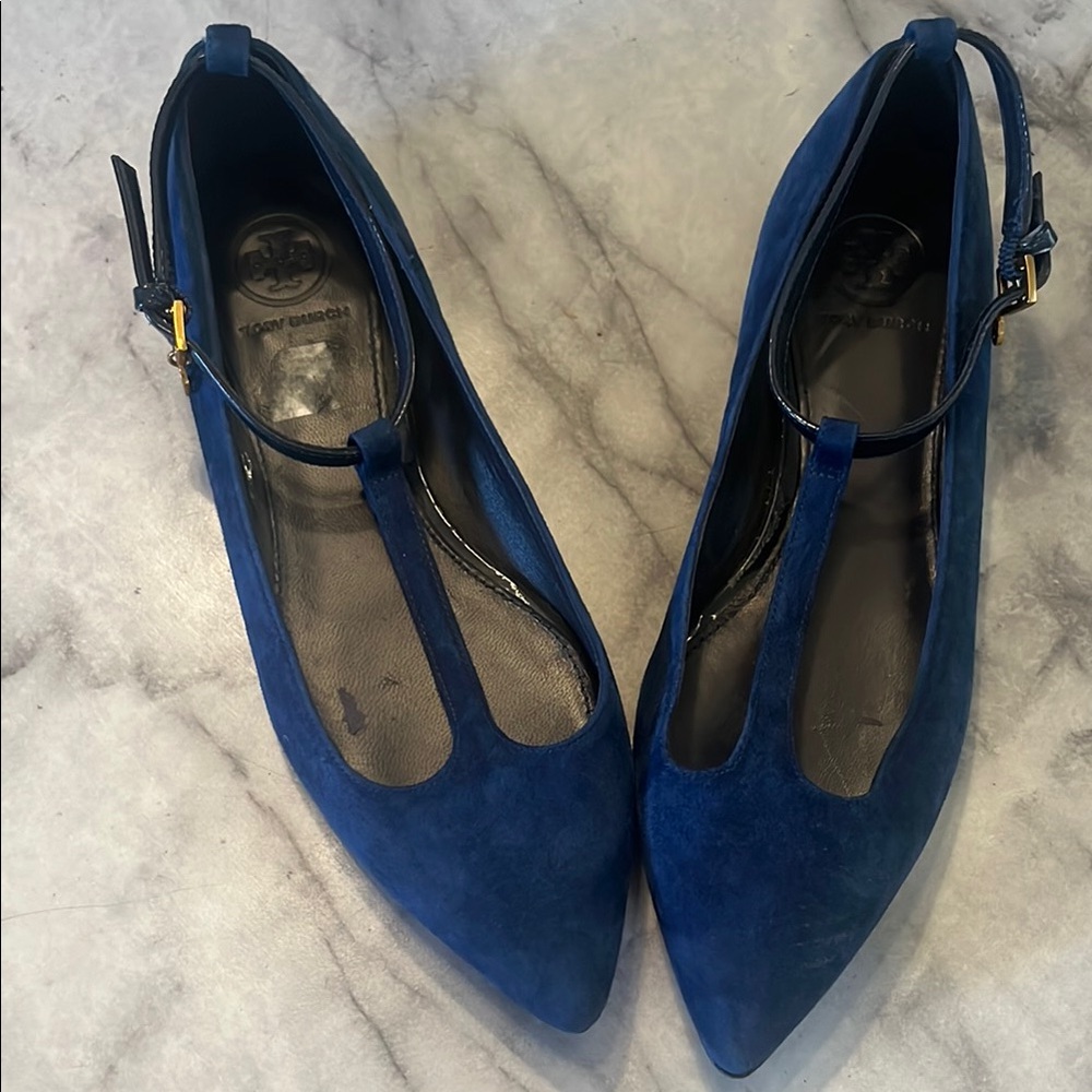 Tory Burch Blue Flats with T-Strap and Pointed Toe
